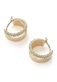 Gold Tone Pave Split Hoop Earrings