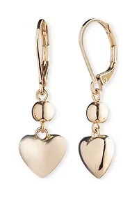 Gold Tone Puffy Heart Drop Earrings