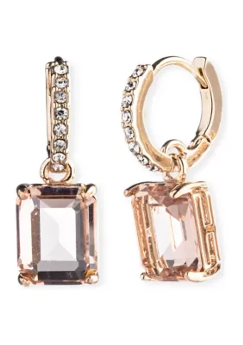 Gold Tone Stone Huggie Drop Earrings
