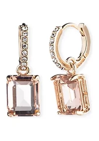 Gold Tone Stone Huggie Drop Earrings