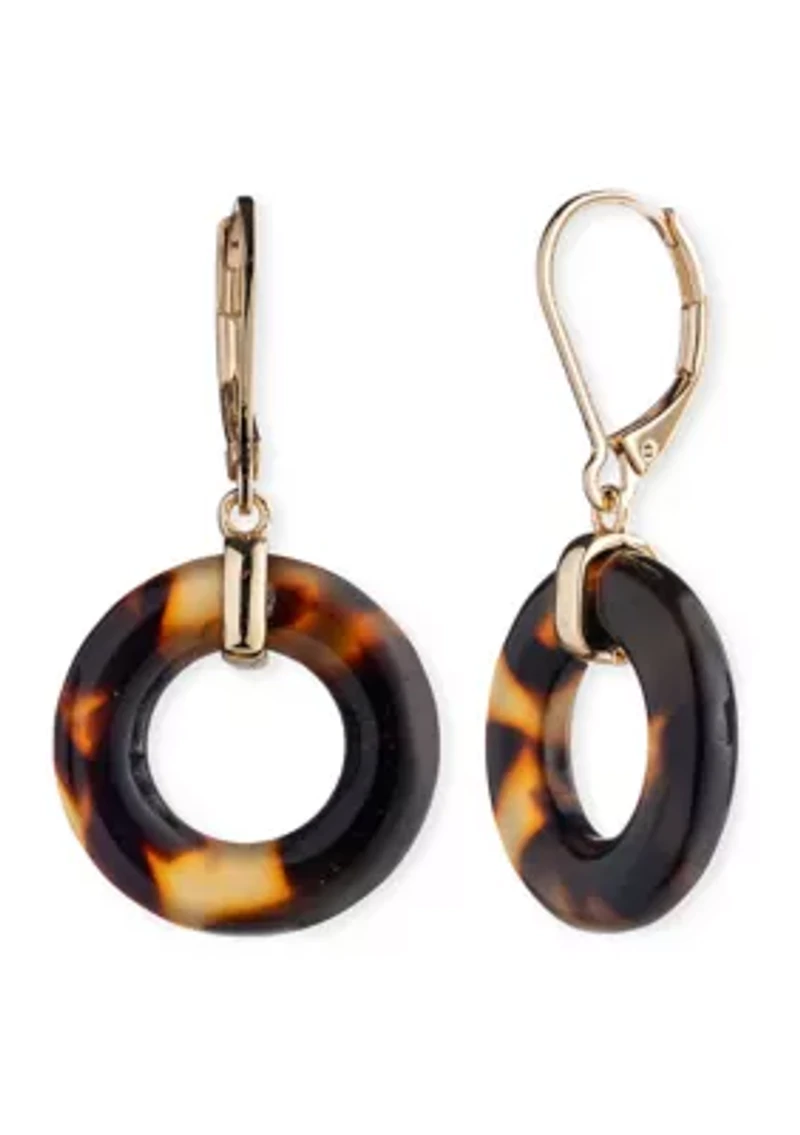 Gold Tone Tortoise Drop Earrings