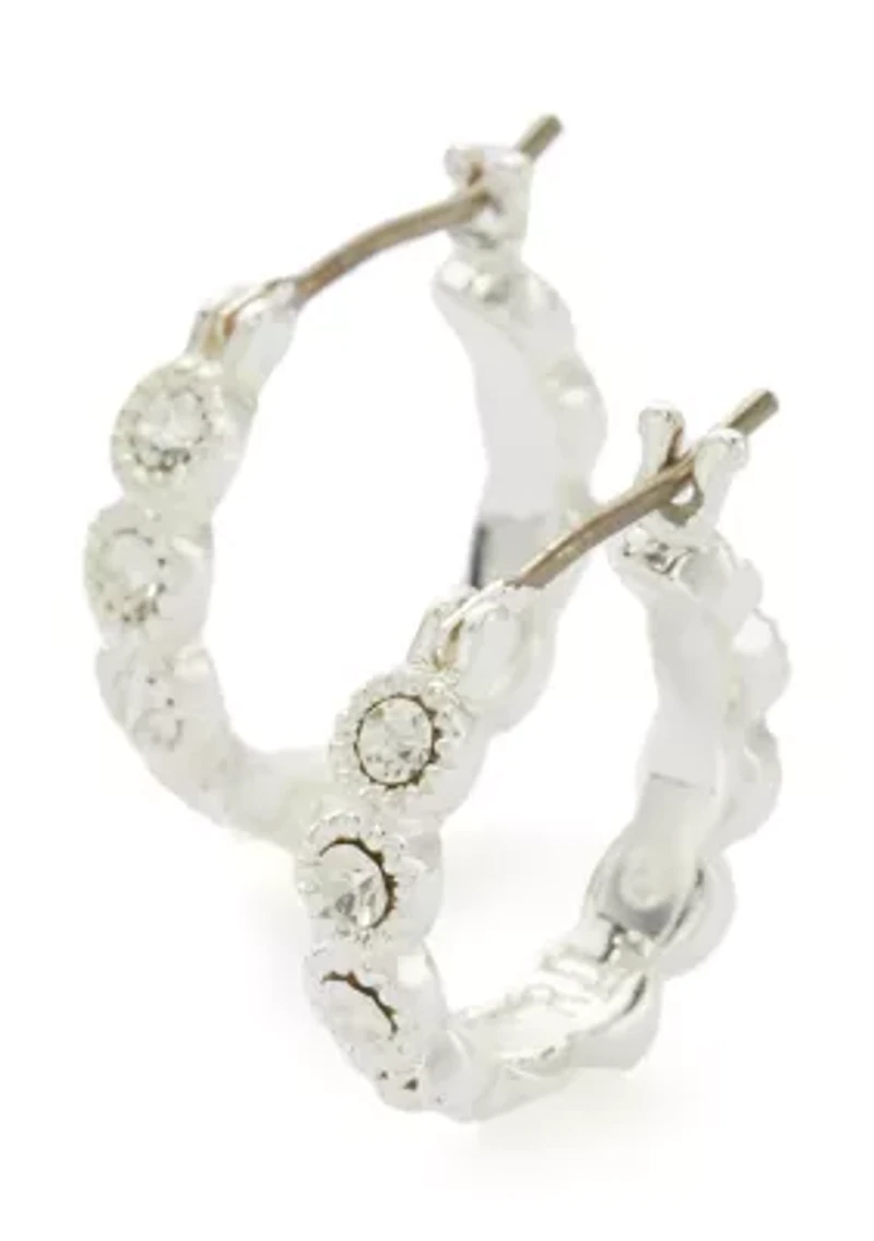 Silver Tone Crystal Tennis Hoop Earrings