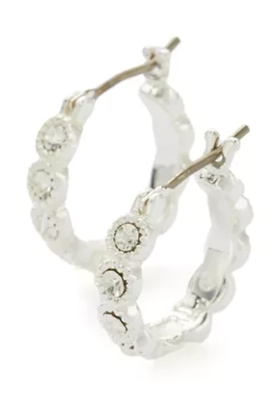 Silver Tone Crystal Tennis Hoop Earrings