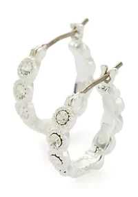 Silver Tone Crystal Tennis Hoop Earrings