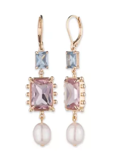 Gold Tone Multi Pearl Linear Earrings