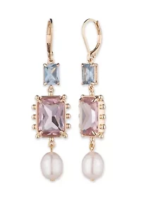 Gold Tone Multi Pearl Linear Earrings
