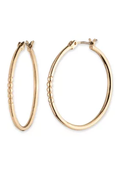 30 Millimeter Gold Tone Bead Hoop Earrings