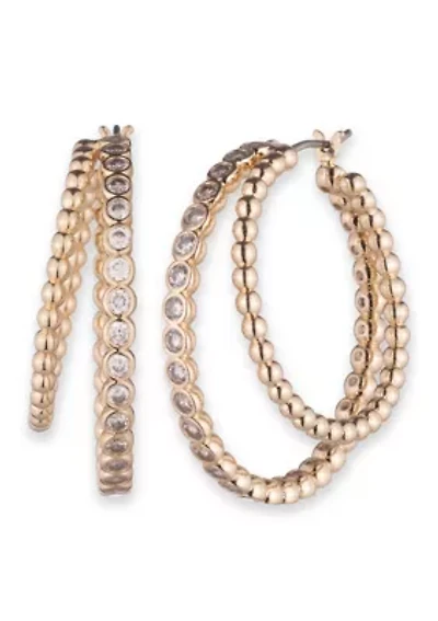 Gold Tone 30 Millimeter Bead Split Hoop Earrings