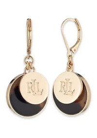 Gold Tone Tortoise Logo Drop Earrings