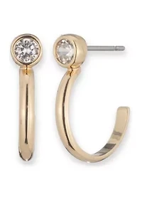 Gold Tone Crystal White 13mm Hoop Earrings