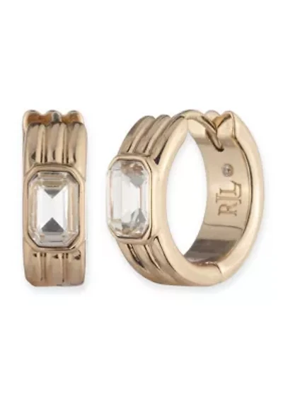 Gold Tone 13 Millimeter Crystal Hoop Earrings