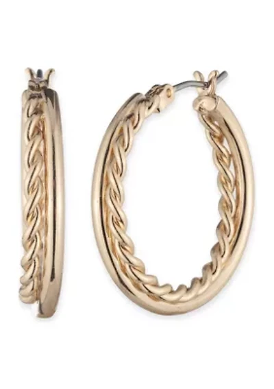 Gold Tone 25mm Rope Twist Hoop Earrings