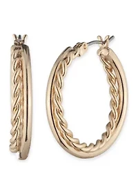 Gold Tone 25mm Rope Twist Hoop Earrings