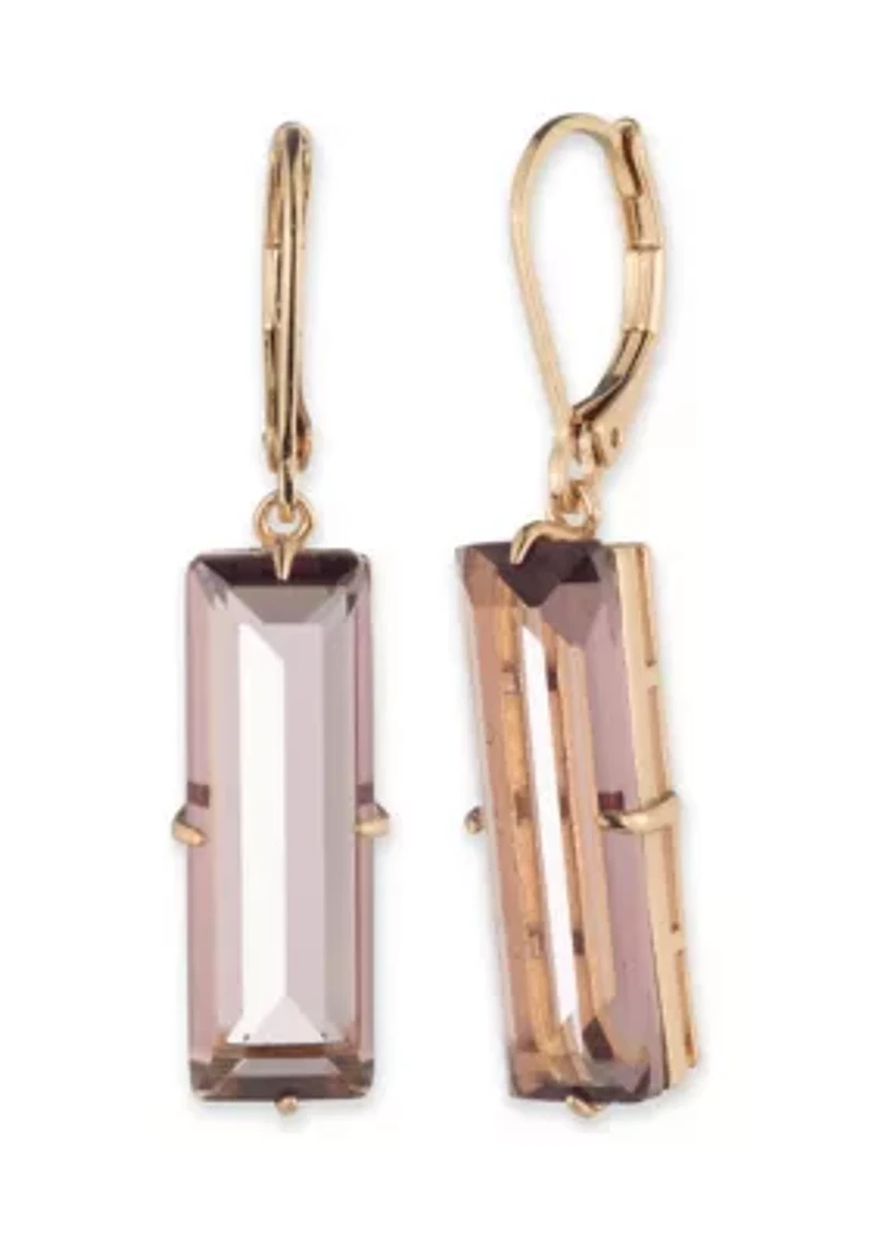 Gold Tone Baguette Stone Drop Earrings