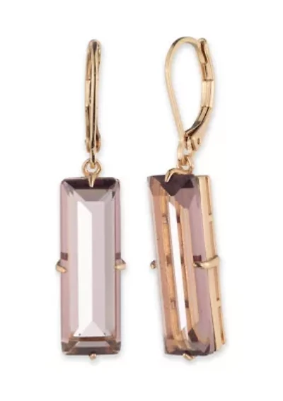 Gold Tone Baguette Stone Drop Earrings