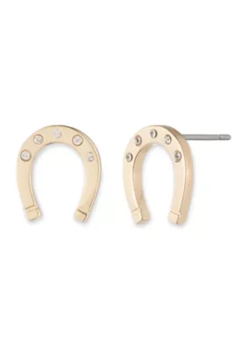 Gold Tone Horseshoe Stud Earrings