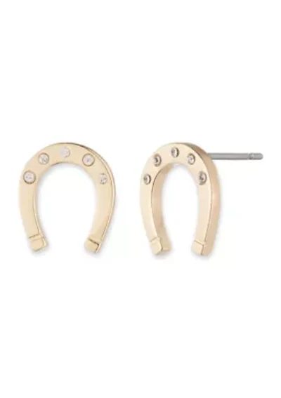 Gold Tone Horseshoe Stud Earrings