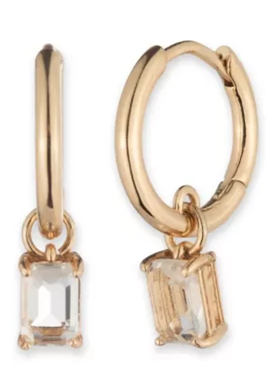 Gold Tone Hoop with Drop Stone Earrings