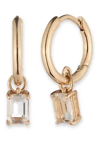 Gold Tone Hoop with Drop Stone Earrings