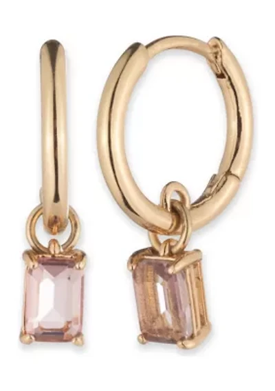 Gold Tone Hoop with Drop Stone Earrings