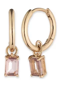 Gold Tone Hoop with Drop Stone Earrings
