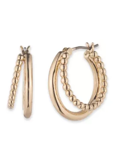 Gold Tone 20mm Bead Split Hoop Earrings