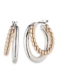 Two Tone 20mm Bead Split Hoop Earrings