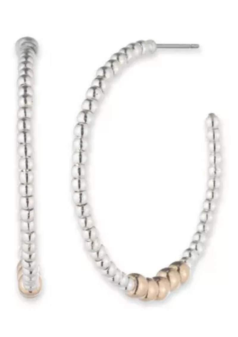 Two Tone 30mm Bead C Hoop Earrings