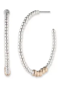 Two Tone 30mm Bead C Hoop Earrings