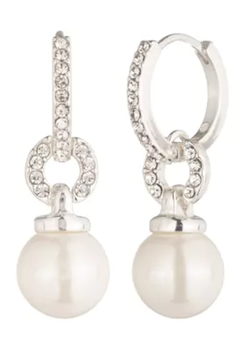Pearl Huggie Drop Earrings