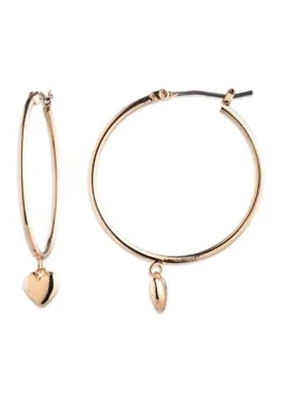 Puffy Heart Gold Tone Hoop Earrings