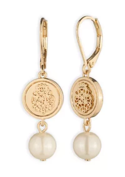 Pearl Coin Double Drop Earrings