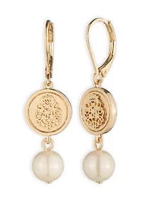 Pearl Coin Double Drop Earrings
