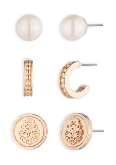  Pearl Coin Trio Earrings