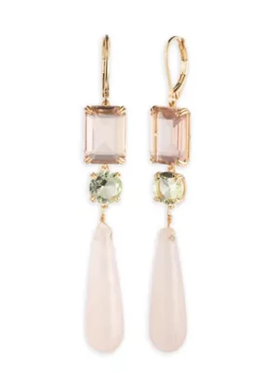 Gold Tone Blush Triple Stone Linear Earrings