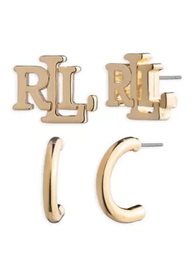 Logo Stud Hoop Earring Set