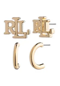 Logo Stud Hoop Earring Set