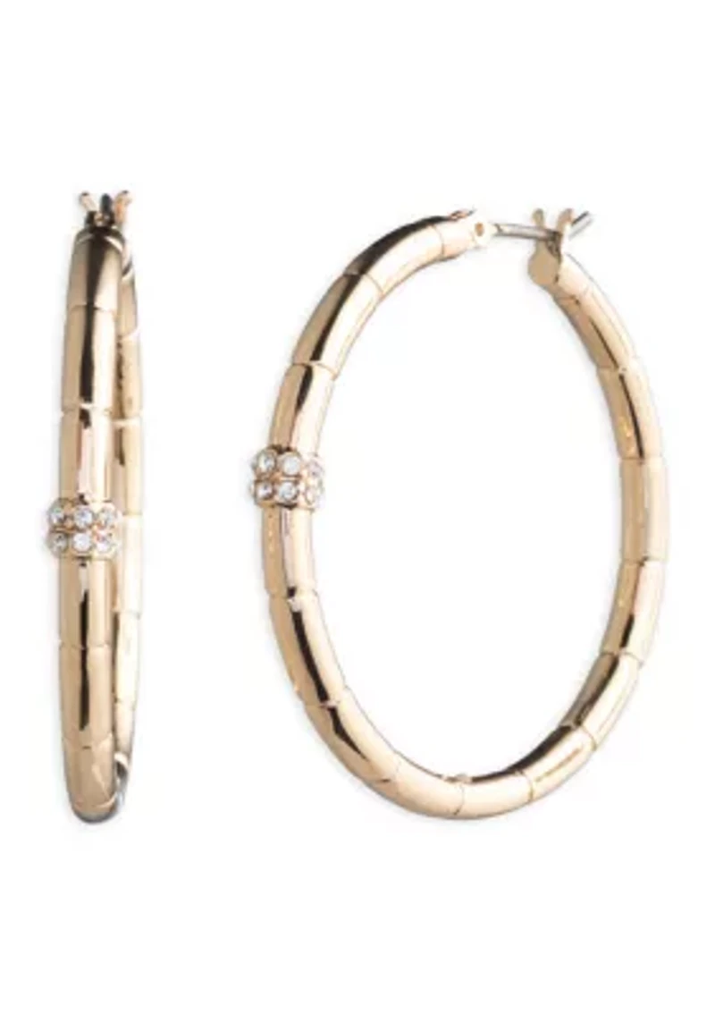 Crystal Pave Gold Tone Hoop Earrings
