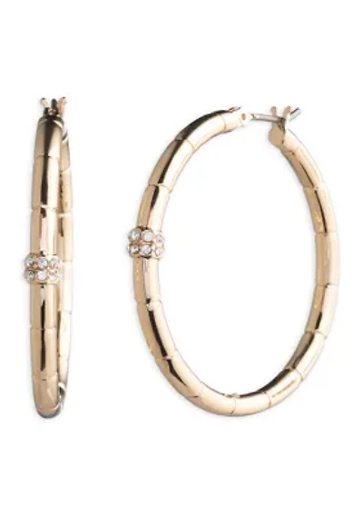 Crystal Pave Gold Tone Hoop Earrings