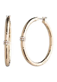  Crystal Pave Gold Tone Hoop Earrings
