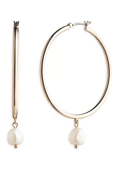 Pearl Drop Hoop Earrings