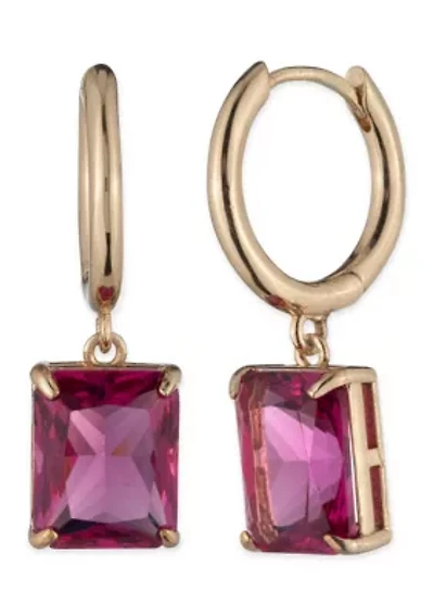 Fuchsia Stone Huggie Drop Earrings