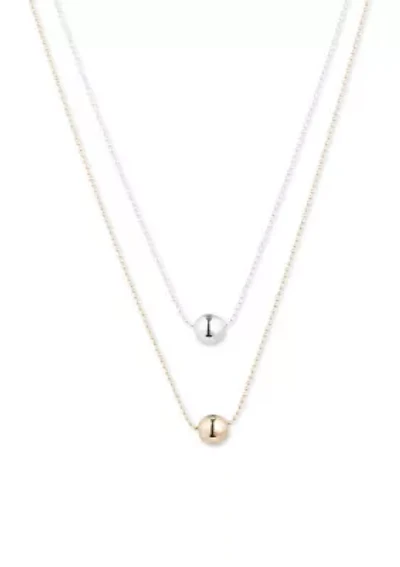 Two Tone 17" Two Row Bead Pendant Necklace