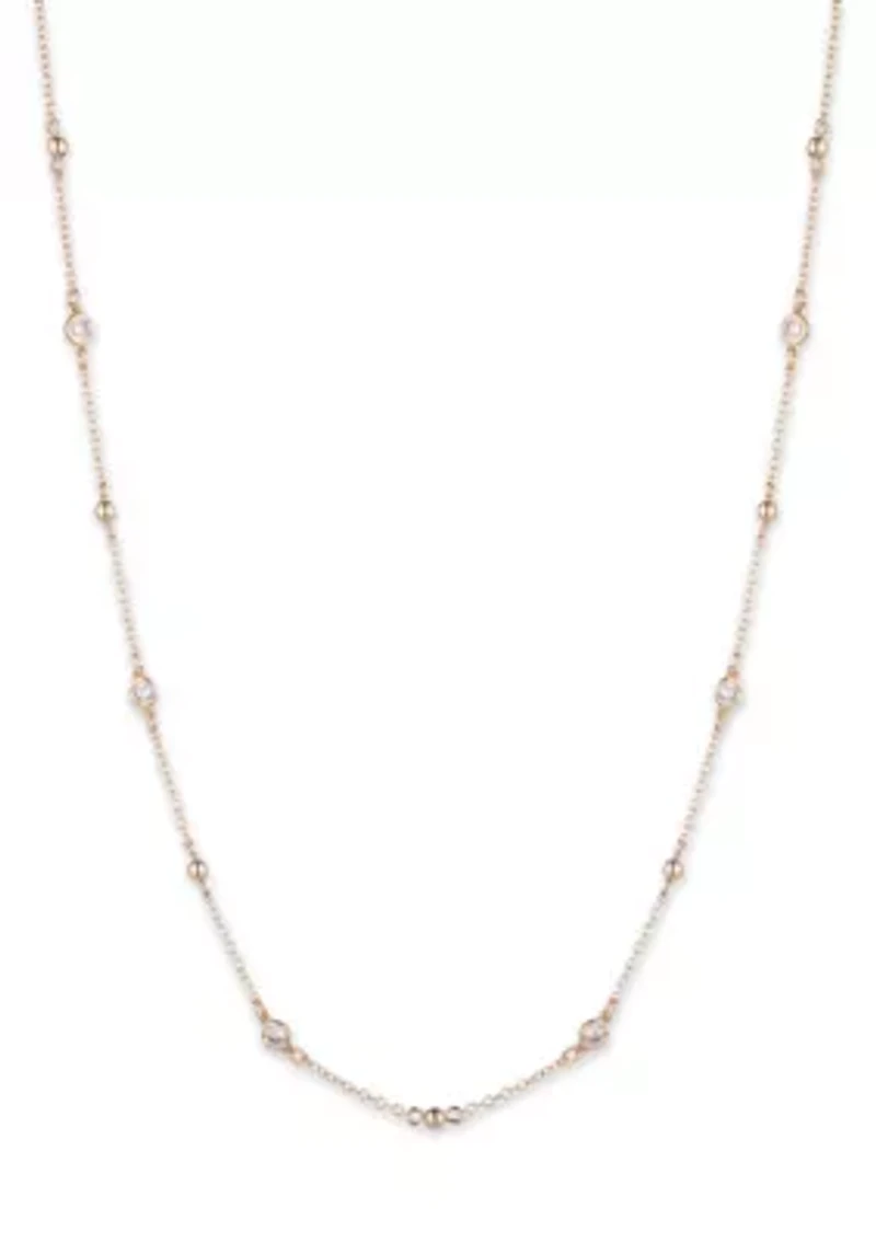 Gold Tone Cubic Zirconia Stationed Collar Necklace
