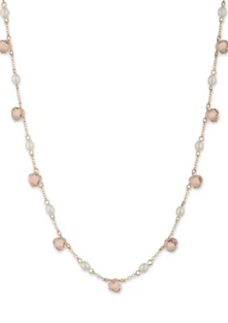 Gold Tone Pink Station Collar Necklace