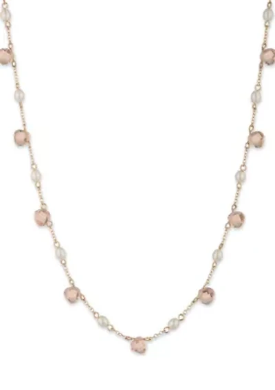 Gold Tone Pink Station Collar Necklace