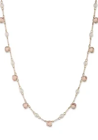 Gold Tone Pink Station Collar Necklace
