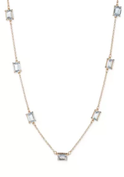 Gold Tone Blue Station Collar Necklace