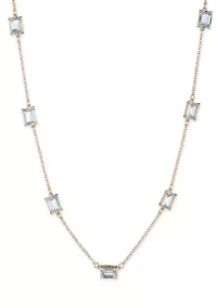 Gold Tone Blue Station Collar Necklace