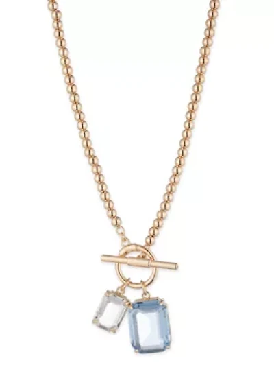 Gold Tone Blue Stone Pendant Necklace